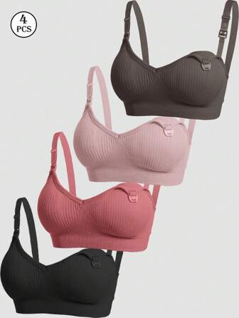 4 Stücke Schwangerschafts- und Stillunter-BHs mit Frontverschluss, bequeme Stillwäsche