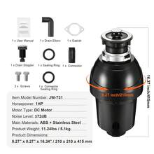 Garbage Disposal, 1HP 3270RPM Continuous Feed Food Waste Disposer, EZ Connect Food Waste Grinding System With Sound Reduction, Power Cord & Splash Guard For Kitchen Sinks - US A Type Plug(110-127V) - View 7