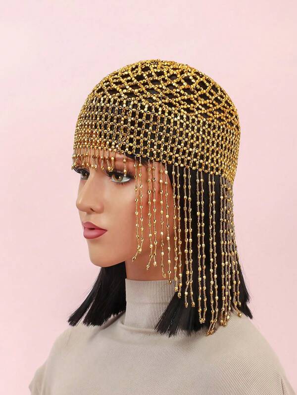 1pc Handmade Crochet Hollow Out Decorative Beaded Hat