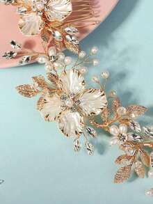 1pc Women's Designer Elegant Double Comb Hair Decoration Headband, Private Collection Style Two-Tone Leaf Garden Bridal Hair Accessories, Wedding Hair Comb Tiaras Valentine's Day Accessories - Gold - View 7