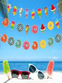 Pancarta "Bienvenido Verano" Decoraciones de fiesta de verano Decoración de fiesta en la playa con motivo de helado y rosquilla Pancartas para fiesta de verano hawaiana de feliz verano Suministros de fiesta