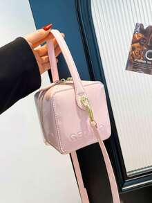 1pc Spring/Summer New Solid Color PU Leather High-Quality Letter Decor Small Square Handbag & Crossbody Bag - A - View 13