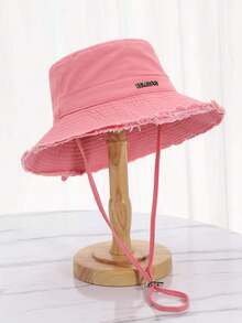1 pièce Chapeau seau mode femme, chapeau de soleil de voyage extérieur, similaire au style Hyuna, large bord, coton lavé, cordon de serrage, protection solaire, convient pour l'extérieur, les voyages, les vacances, la vie quotidienne - chapeau de seau en corde - Voir 1