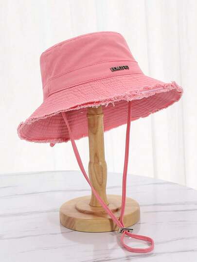 1pc Women Fashion Bucket Hat, Outdoor Travel Sun Hat, Similar To Hyuna Style, Large Brim, Washed Cotton, Drawstring, Sun Protection, Suitable For Outdoor, Travel, Holiday, Daily Life