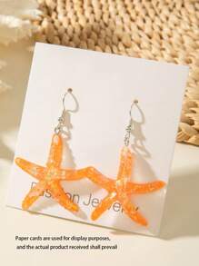1 Pair/6 Pairs Set Bohemian Sea Star Resin Pendant Women Single Pair Earring & Earring Set, Suitable For Beach Party, Gift (No Card)