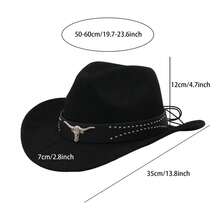 Men Women Cowgirl Hat Wide Brim Stylish Bull Head Belt Leather Design Western Cap For Daily Life Party - Màu Khaki - Xem 8