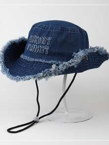 1顶女士时尚渔夫帽，户外旅行牛仔帽，带毛边装饰，时尚遮阳帽，适合春夏、学生日常生活、海滩等场合，可作礼物 - 彩色 - 查看 4