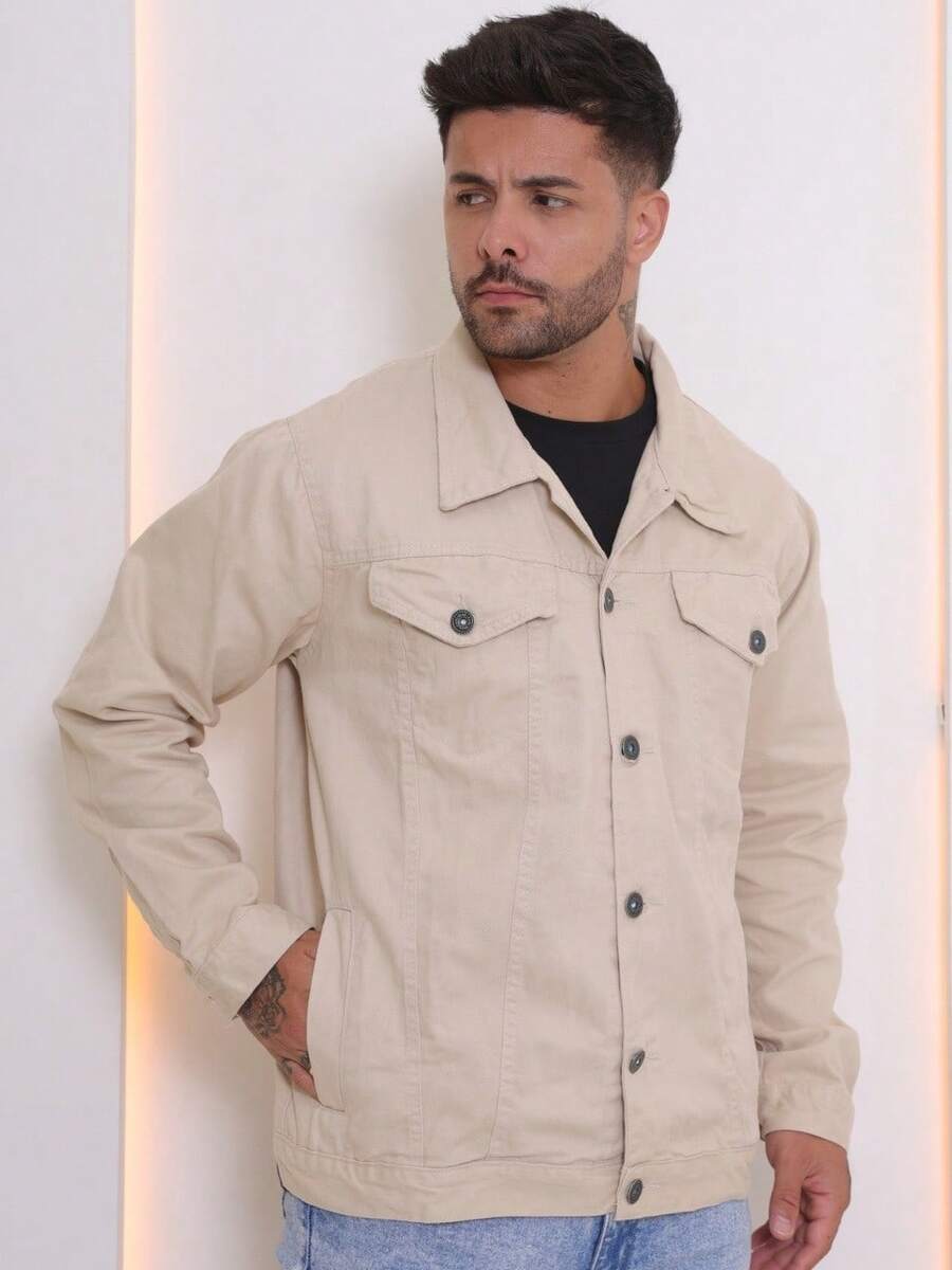 Men's Denim Jacket Men's Denim Jacket With Pockets - 奶油色 - 查看 1