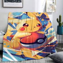 pokemon 1pc Pokemon Series Cartoon Print Flannel Blanket - Soft & Cozy Multipurpose Blanket Suitable For Living Room, Bedroom, Camping And Travel, Suitable For All Seasons, Bedroom Blanket | Cartoon Theme | Warm Blanket