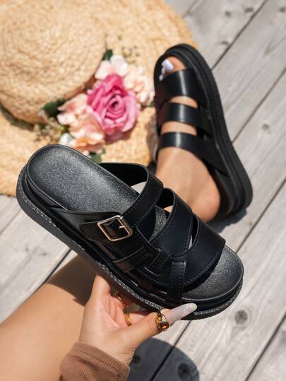 Sandali da donna antiscivolo con fibbia, ciabatte da esterno comode, infradito con suola spessa antiscivolo, sandali da spiaggia estivi