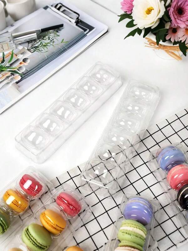 3pcs Holds 6 Macarons Clear Plastic Sealable French Macarons Storage Tray For Small Cookies