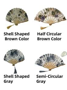 1/2Pcs Chinese Classical Folding Fans - Handheld Mother-Of-Pearl Shell Fans For Women, Traditional Cooling Accessories For Summer/Hotels/Wedding Decor, Vintage Cultural Gift Pearl Of The East Screened Chinese Landscape Art