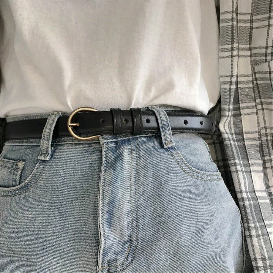 1 件女士黑色 PU 皮带，百搭针扣腰带，适合秋季、万圣节 - 黑色 - 查看 1