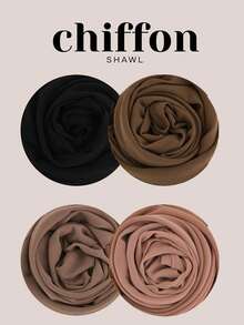 4pcs/Set Women's Solid Color Pearl Chiffon Scarf Hijab Set - Multicolor - View 12