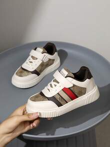 Kids/Teen Unisex Low-Top Sneakers, Flat Comfortable Colorful Striped Shoes With Hook And Loop Closure, Soft Casual Skateboard Shoes For Children - Brown - View 8