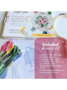 Elly & Grace Christian Embroidery Kit With Embroidery Hoop, Easy Embroidery Kit For Beginners And Adults, Full Embroidery Hoop Kit With Needles And Thread Included (Choose Joy) - Choose Joy - View 3