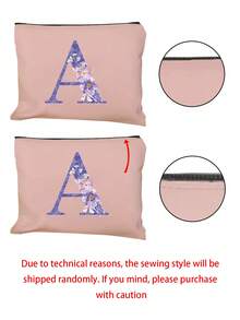 A-Z Floral Print Cosmetic Bag, Gift For Girls, Cute Retro Minimalist Alphabet Pattern Print Storage Pouch, Makeup Bag, Small Items Organizer, Cosmetic Bag, Toiletry Bag, Clutch, Lightweight Foldable Organizer, Minimalist Shopping Bag, Teacher Gift Clutch, Nurse/Doctor/Teacher Storage Pouch, Suitable For Personal Travel Makeup Storage, Travel Essential, Vacation/Back To School Supplies Bag, Women Travel Cosmetic Bag - Pink - View 12