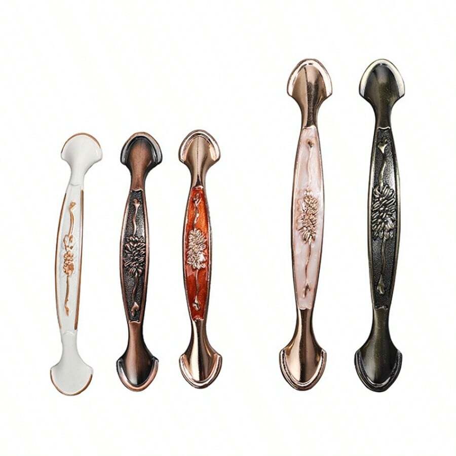 2pcs European Style Blue & Red Antique Amber Cabinet Pulls, Ivory White Aluminum Alloy Drawer Handles, Solid Interior Hardware