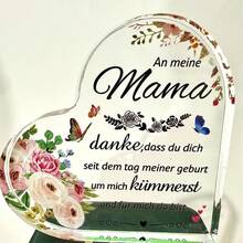 1 pieza (aproximadamente 8 cm L X 8 cm A X 1 cm A) Placa acrílica "Amor de mamá", un regalo reflexivo para hija e hijo, decoración sentimental para el hogar - ideal para Navidad, cumpleaños y Día de la Madre - de parte de esposos con cálido agradecimiento, placa decorativa con cristal con forma de corazón, regalo del Día de la Madre para mamá, regalo conmemorativo, decoración de escritorio de cristal