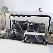 3pcs Printed Brushed Fitted Sheet Set [1pc Fitted Sheet + 2pcs Pillow Cases], No Bed Sheets, No Filler. Rhombus Pattern, New Floral Design, Soft & Comfortable Fabric, Suitable For Bedroom, Hotel, Dormitory, Apartment