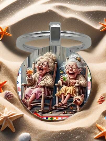 1 Pc Fashionable New Style Hippie Grandma Style Keychain, Unisex Metal Keyring, Ideal Gift For Christmas And Easter Parties Car Accessories Bag Charm School Cute Goth Y2k Bag Lanyards With Id Holder Car Accessories Bag Charms