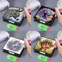 1 件钻石画套件 - 书签/收纳盒，卡通动物图案，5D 特殊形状水晶钻 DIY 钻石马赛克备忘录盒，包含 150 张便签，用于日常笔记记录和桌面装饰