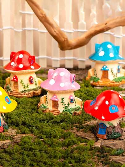 1pc/4pcs-Mini Mushroom Figures Miniature Fairy Houses Fairy Garden Mushroom Decor Little House Figurines Tiny Mushroom Topper Decorations Terrarium Accessories Resin Yellow,Fairy Garden, Flower Pot, Home Decoration, Birthday Cake Topper, Girl Fly Wing Figurines For Car Decor