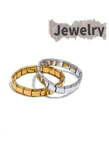 1PC Gold Plated 18k Stainless Steel Elastic Bracelet, Can Be Freely Matched With Patchwork Men's Bracelet. Suitable For Daily Wear