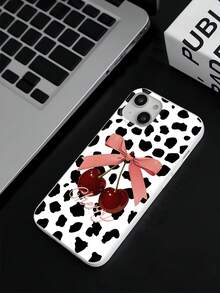 Funda de teléfono con lazo de cereza, funda de teléfono gráfica con estampado de vaca blanca, funda de teléfono con patrón de frutas y animales, compatible con fundas para iPhone e 13, 15, 16 Pro Max, 16, 14, 15, 16 Plus y fundas para Galaxy - Multicolor - Ver 4