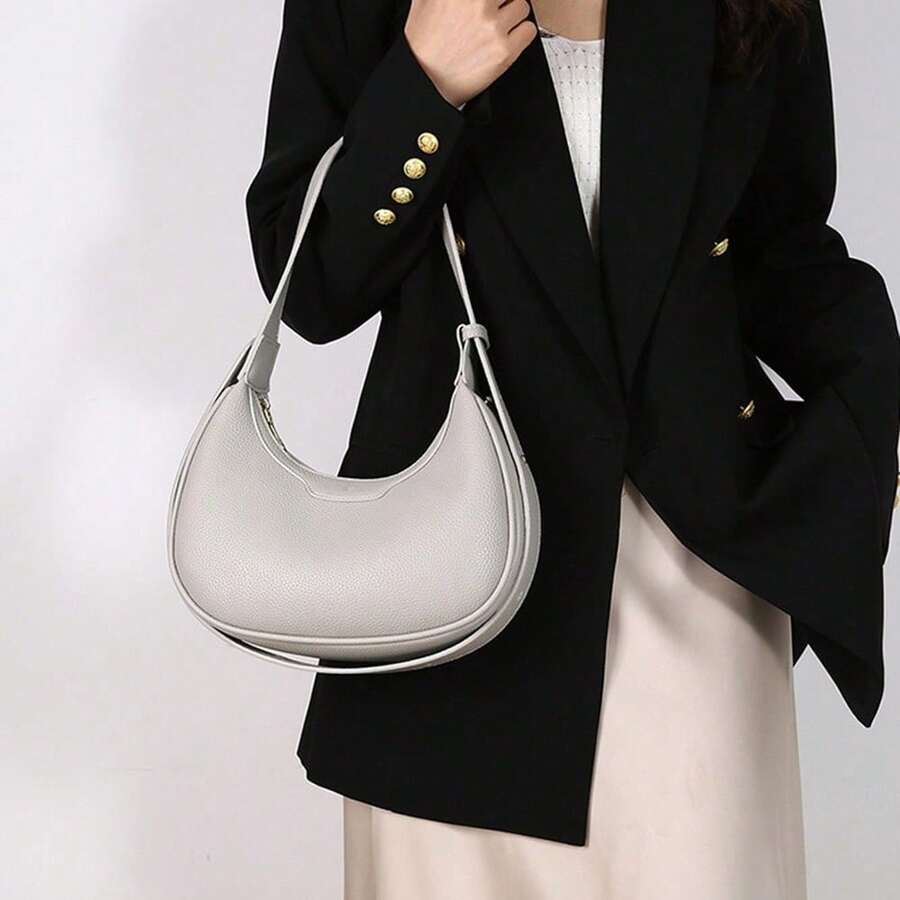 2025 New Fashion Texture Handbag Half-Moon Bag Shoulder Bag Fashionable Versatile Shoulder Bag Half-Moon Bag - Grey - View 1