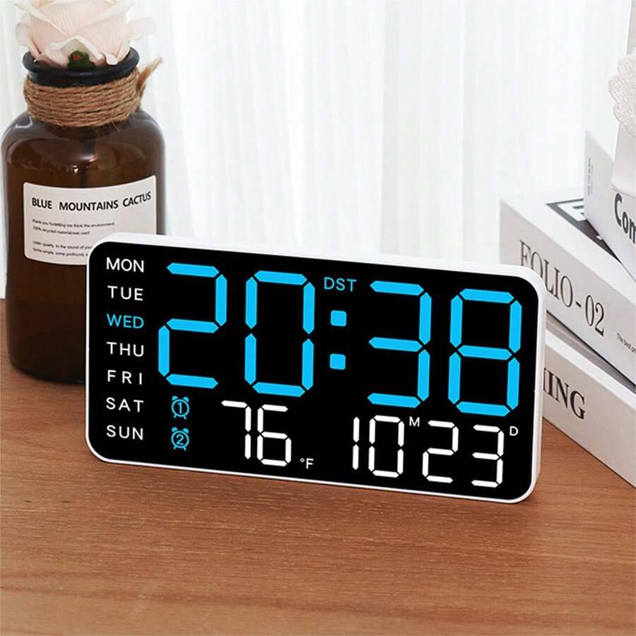 Jam Dinding Digital Tanpa Bingkai yang Modis - Tampilan Ganda Multifungsi dengan Ikon Suhu, Kelembaban, dan Cuaca, Ditenagai USB, Hanya Bertenaga Baterai, Fungsi Memori (Baterai Tidak Termasuk), Dekorasi Ruang Tamu Modern, Jam Digital, Jam Alarm, Dekorasi Kamar Tidur, Dekorasi Asrama, Perlengkapan Sekolah, Dekorasi Rumah, Perlengkapan Belajar