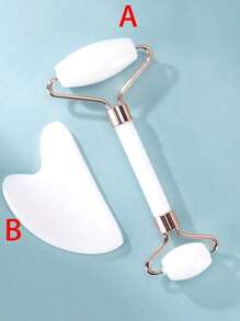 1pc Facial Beauty Massage Tool Set, With Roller Massager And Scraping Plate, For Body And Back, Pink/White Optional Home Bathroom Decor