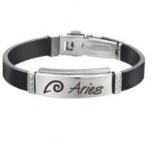 1pc Fashion Stainless Steel 12 Zodiac Signs Leather Bracelet, Suitable For Men'S Daily Wear