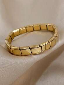 1PC Gold Plated 18k Stainless Steel Elastic Bracelet, Can Be Freely Matched With Patchwork Men's Bracelet. Suitable For Daily Wear