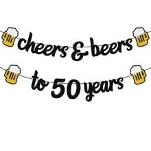 1 set Brindis por 18/20/30/40/50/60/70/80 años Banner con brillo negro para suministros y decoraciones de fiesta de cumpleaños o aniversario