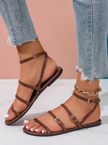 Women's Fashionable Golden Simple Flat Sandals, Solid Color Buckle Shiny Fashionable And Comfortable Open Toe Sandals, 2025 New Summer Glamorous High-End Round Toe Sandals, Casual Women's Shoes Suitable For Outdoor And Party Wear, Sexy Shoes For Women,Ladies Shoes,Gold Shoes,Sparkly Sandals,Gold Sandals,Snake Pattern,Suitable For Vacation And Beach Fun