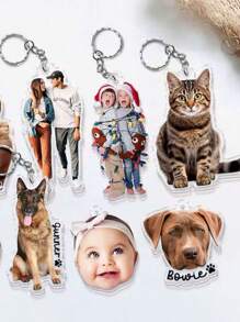 1 Personalisierter individuell gravierter farbiger Foto-Schlüsselanhänger - Anhänger aus Edelstahl und Acryl, geformter transparenter Anhänger geeignet für Taschen und Koffer usw. - Personalisiertes individuelles Valentinstag-Geschenk, perfekt für Väter, Freunde oder Paare, Fotos Ihrer Kinder, Ihrer Lieben, Ihrer Eltern und sogar Ihrer Haustiere darauf drucken, sodass Ihre kostbaren Erinnerungen immer bei Ihnen bleiben.