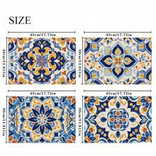 A Set Of 4/6pcs With Blue Patterns, Table Placemats, Made Of Machine Washable Polyester Fiber, This Rectangular Heat-Resistant Placemat Is Heat-Resistant, Stain Resistant, Waterproof, And Easy To Clean. It Is Suitable For Desktop Decoration, Holiday Party Decoration, And Desktop Protection, And Is Suitable For Both Home And Outdoor Use
