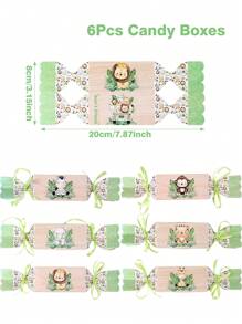 6 pièces Boîte-cadeau thème Licorne/Papillon rose violet/Jungle, boîte à bonbons en forme d'oreiller, décorations d'anniversaire, boîte de faveur de fête, boîte d'emballage-cadeau, boîte à gâteaux, boîte de biscuits au chocolat, thème véhicule d'ingénierie/petit éléphant/sirène, fournitures de fête de mariage, cadeaux de baby shower, cadeaux pour invités, emballage cadeau