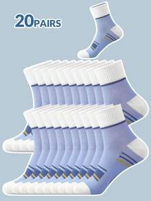 1/5/20 Pairs Men's Colorful Striped Ankle Socks With Ribbed Detail, Moisture-Wicking, Breathable, Casual And Sports Wear - Multicolor - View 19