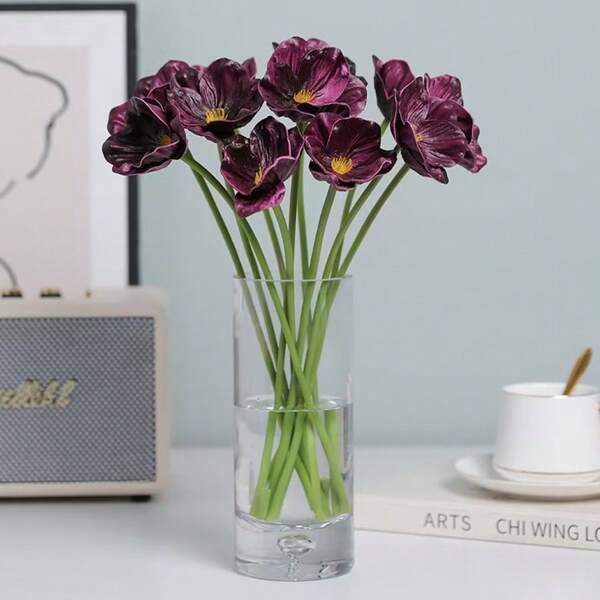 1/5pcs Lifelike Poppy Artificial Flowers,Full Of Vitality, Beautiful Black Center And Green Stem, Perfect For Summer Weddings, Graduation Season, Mother's Day, Flower Arrangement And Home Decoration, Holiday Table Decoration, Outdoor Artificial Flowers
