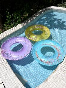 1pc Glitter Flower Inflatable Swimming Ring/Pool Float, Blue/Purple/Yellow, For Water Play And Pool Party