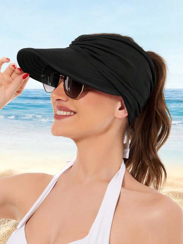 1 pieza Visera de mujer de unicolor, de estilo vintage elegante y casual, plegable y portátil para actividades al aire libre como viajes, senderismo, ciclismo, playa, fiesta, adecuada para primavera y verano
