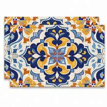 A Set Of 4/6pcs With Blue Patterns, Table Placemats, Made Of Machine Washable Polyester Fiber, This Rectangular Heat-Resistant Placemat Is Heat-Resistant, Stain Resistant, Waterproof, And Easy To Clean. It Is Suitable For Desktop Decoration, Holiday Party Decoration, And Desktop Protection, And Is Suitable For Both Home And Outdoor Use