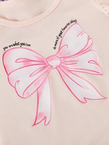 3pcs Girls Valentine's Day Casual Heart Cap Sleeve Solid Color Top Set - Hot Pink - View 6