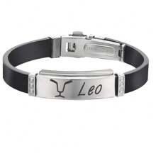 1pc Fashion Stainless Steel 12 Zodiac Signs Leather Bracelet, Suitable For Men'S Daily Wear