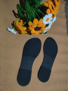 Ladies' Pink And White Slippers | Letter Woven Flower Open Toed Flat Sandals | Breathable Summer Casual Daily Beach Shoes (Sizes 35-43)