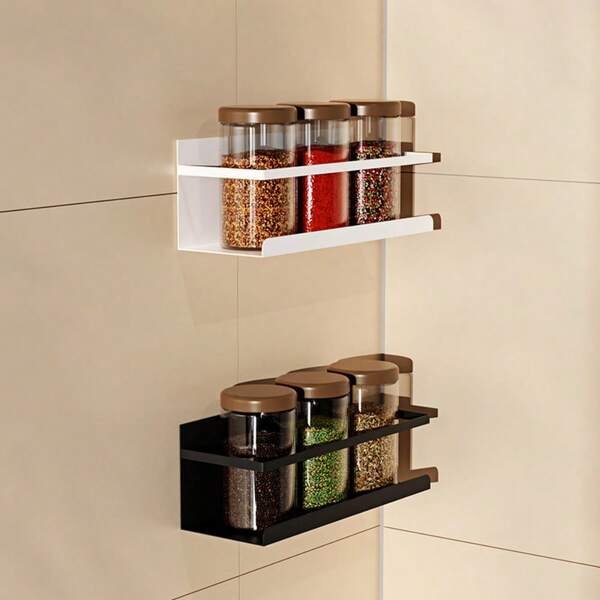 رف بهارات مغناطيسي قابل للتعليق على جوانب الثلاجة، شماعة مطبخ متعددة الوظائف من الحديد بدون حاجة لثقب التركيب