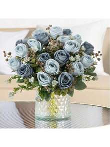 1/3/80pcs Artificial Rose Bouquet, Embroidered Ball, Mixed Peony Flowers, Bridal Bouquet, Wedding Decor, DIY Wreath Materials, Birthday Party Decorations, Home Decor For Living Room, Vase, Outdoor Garden, Autumn, Valentine's Day, New Year Gift - Blue - View 9