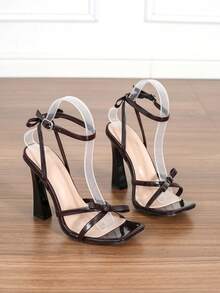 Women's Fashion Bowknot Ankle Strap Burgundy Thin Heels Sandals, Versatile High Heels Catwalk Show Elegant - Brown - View 5